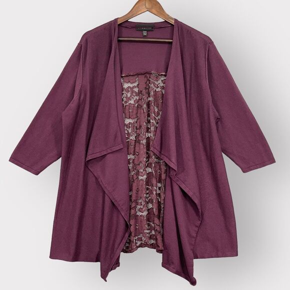 Lane Bryant Light Open Cardigan Women 22/24 Purple Knit 3/4 Sleeve Lace Back T32 - Picture 1 of 16